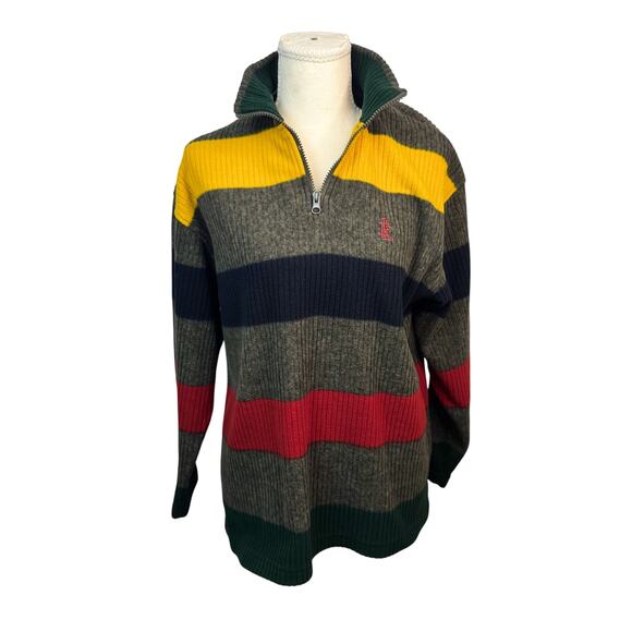 VTG Ralph Lauren LRL Quarter Zip Sweater Gray Women's M Petite Rugby Stripes - Picture 11 of 16